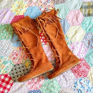 Genuine Suede Knee-High Moccasin Boots